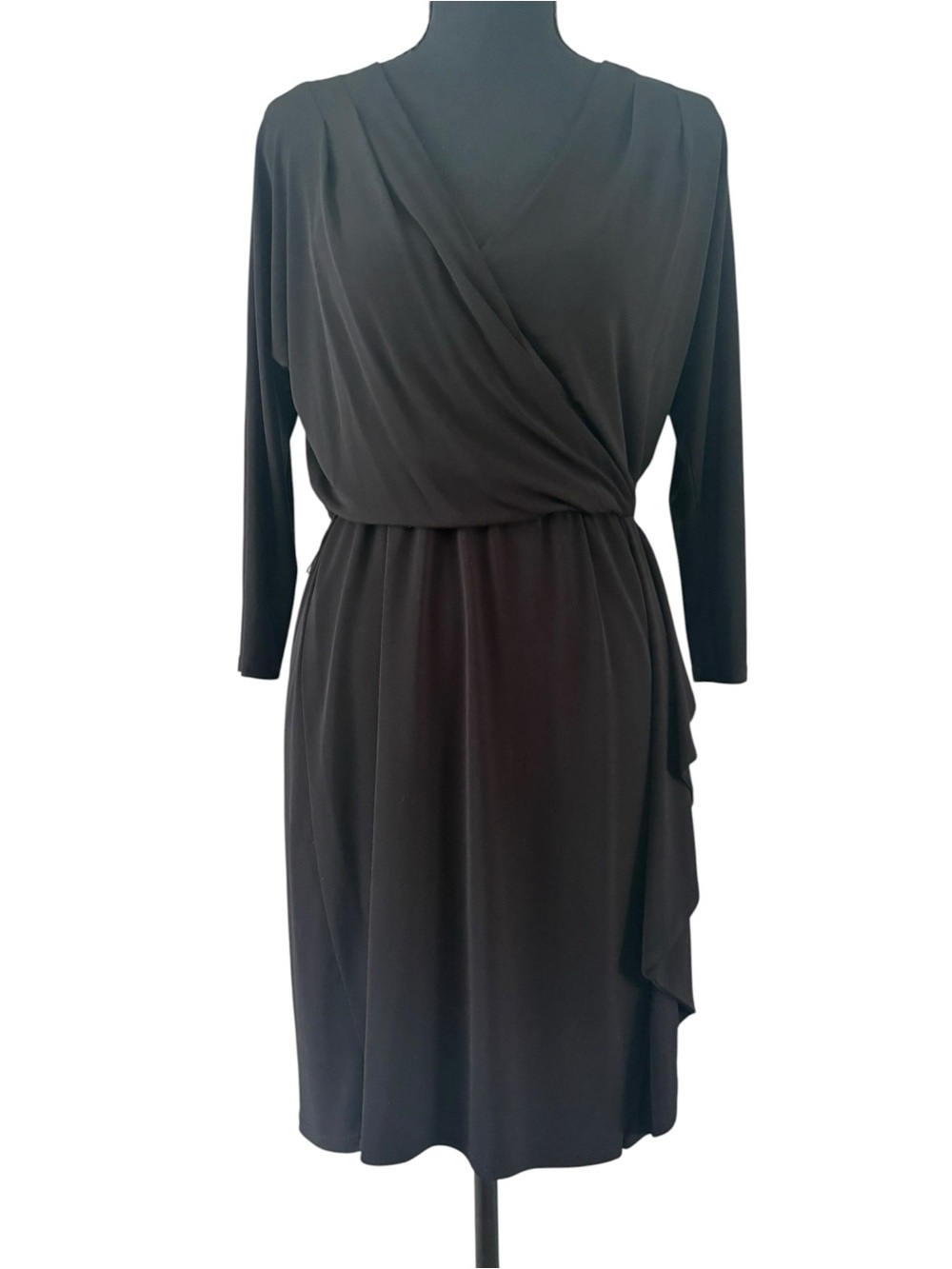 White House Black Market Black Faux-Wrap Long Sleeve Dress